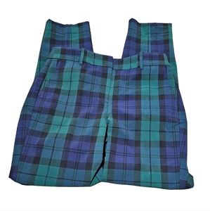 J. Crew Plaid Pants in Teal and Navy